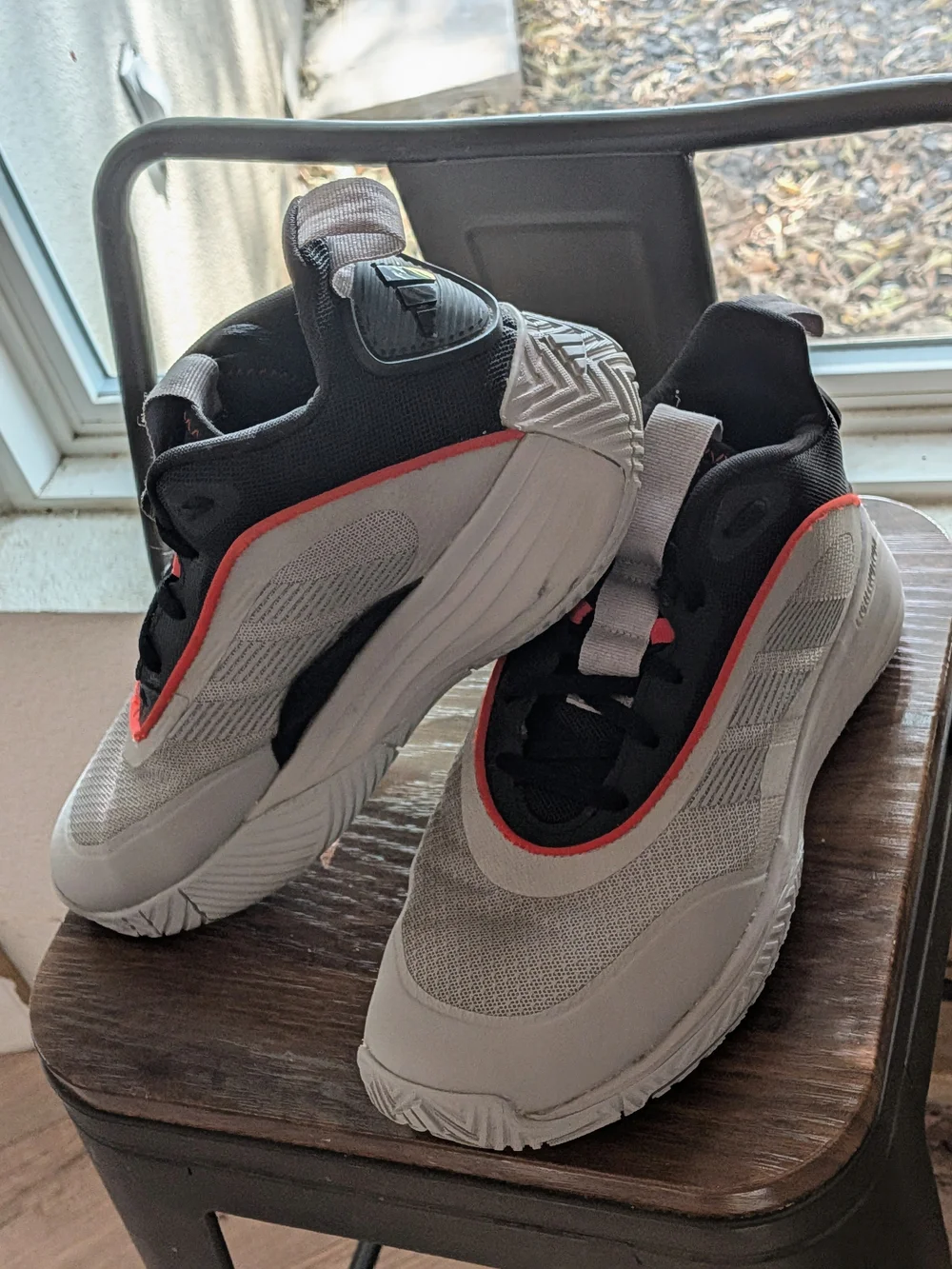 adidas Men's Gray Mesh Sneakers with Black and Orange Accents